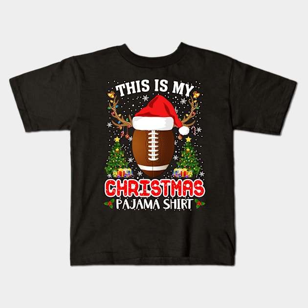 Christmas Pajama Santa Reindeer Football Kids T-Shirt by xylalevans